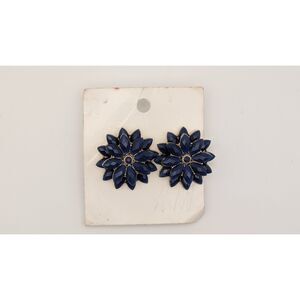 H&M Statement Earrings – Navy Blue Flower Floral Design – Bold Costume Jewelry